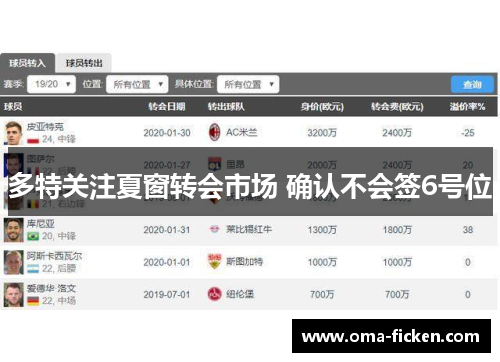 多特关注夏窗转会市场 确认不会签6号位
